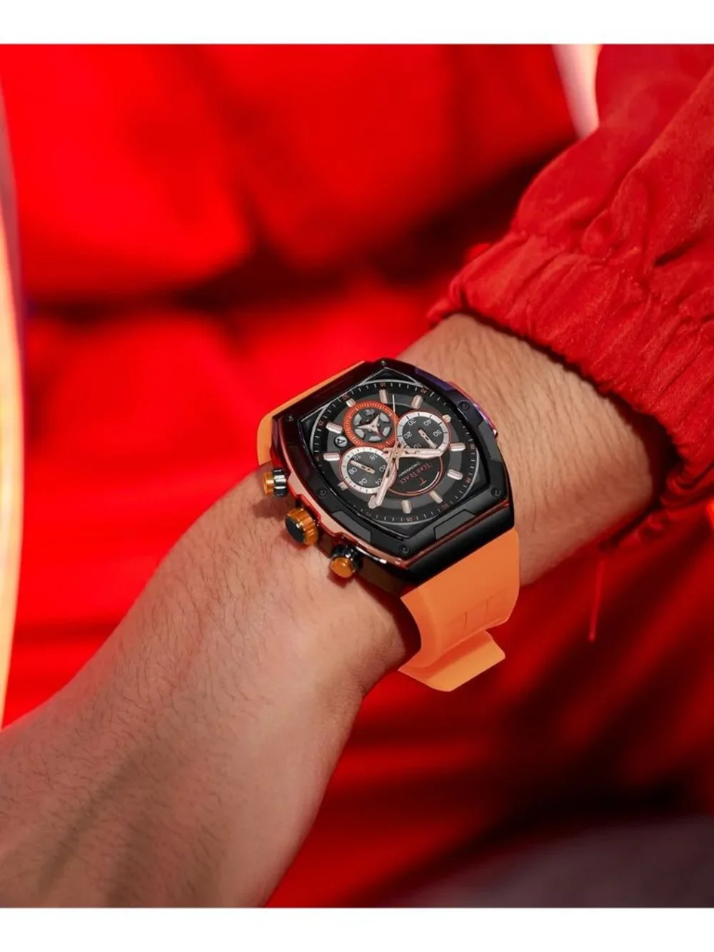 Men's Orange Original Analog Quartz Waterproof Sport Fashion Unique Casual Watch